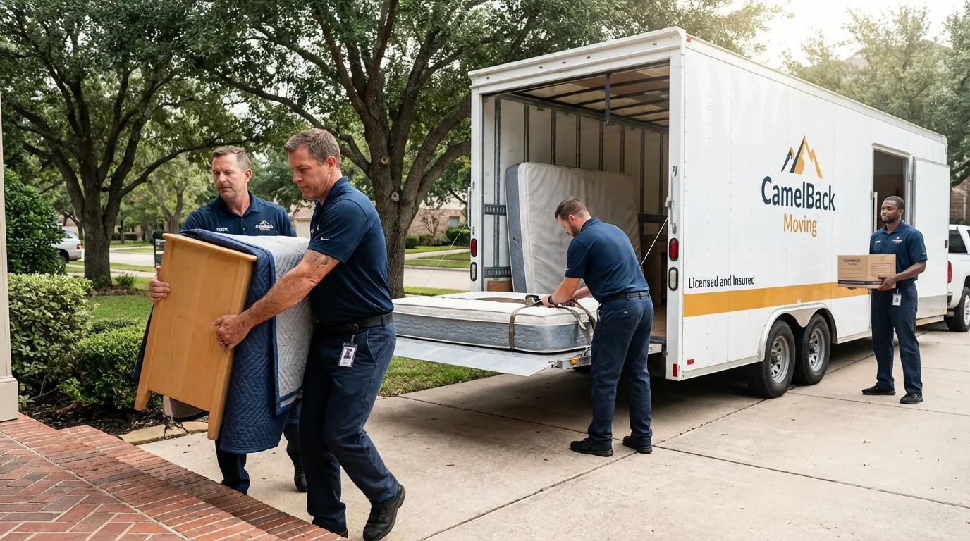 Crew loading residential truck for cross-state move from Hesston, KS